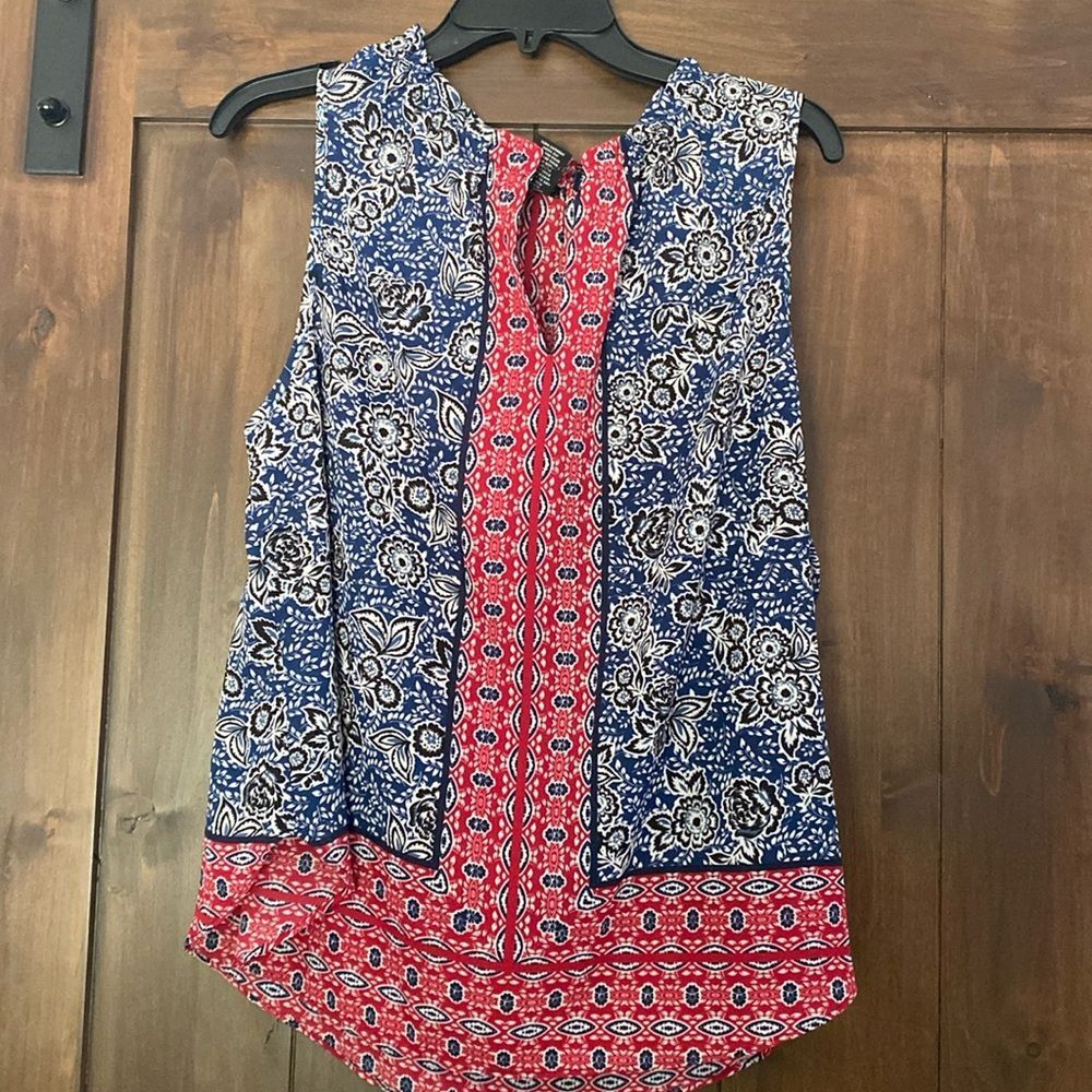E930-143A) NWT New Direction Sleeveless Blouse Sz XL Red/Navy/Blk